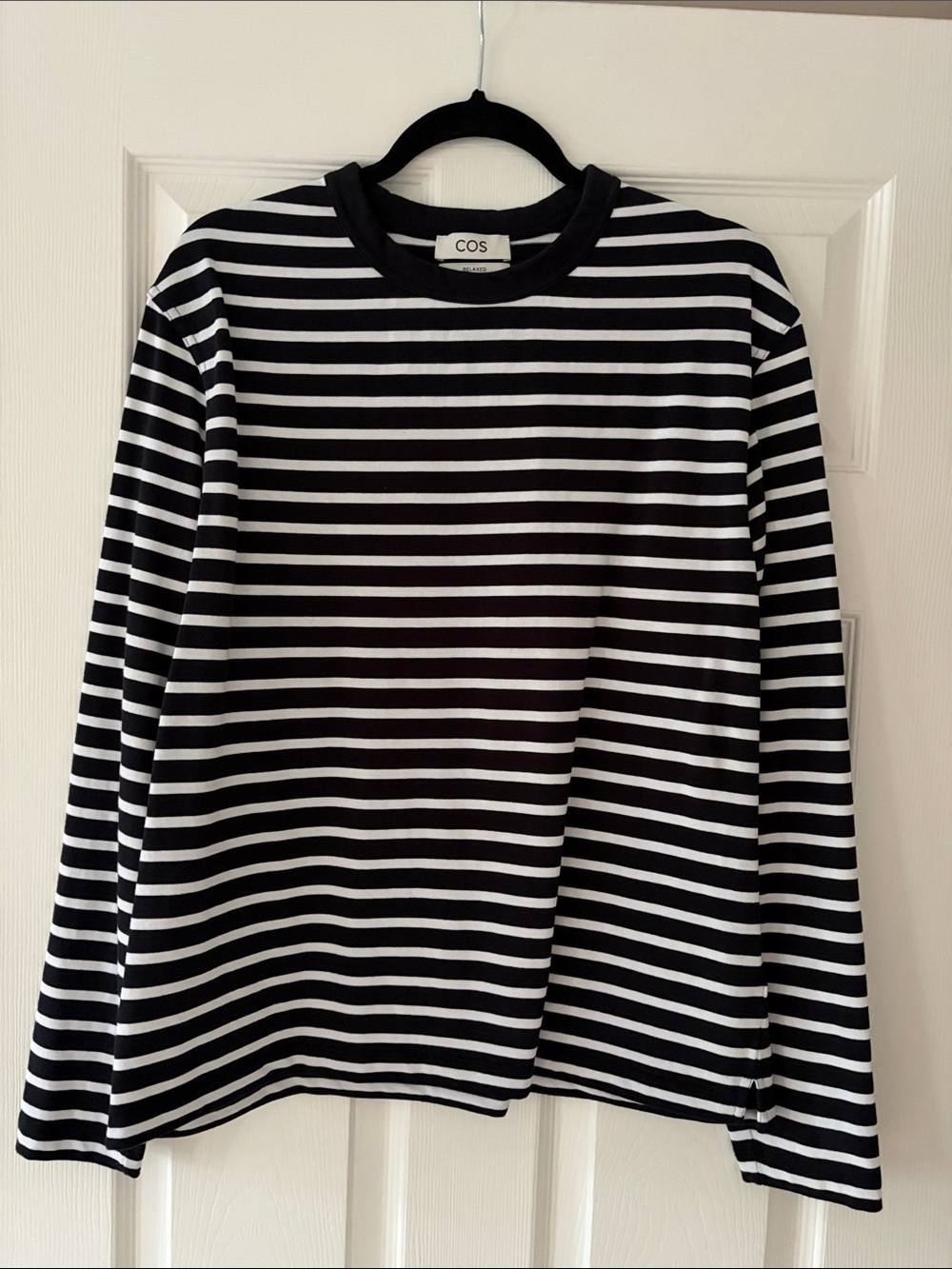 COS Black and White Striped Long Sleeve Tee M Medium